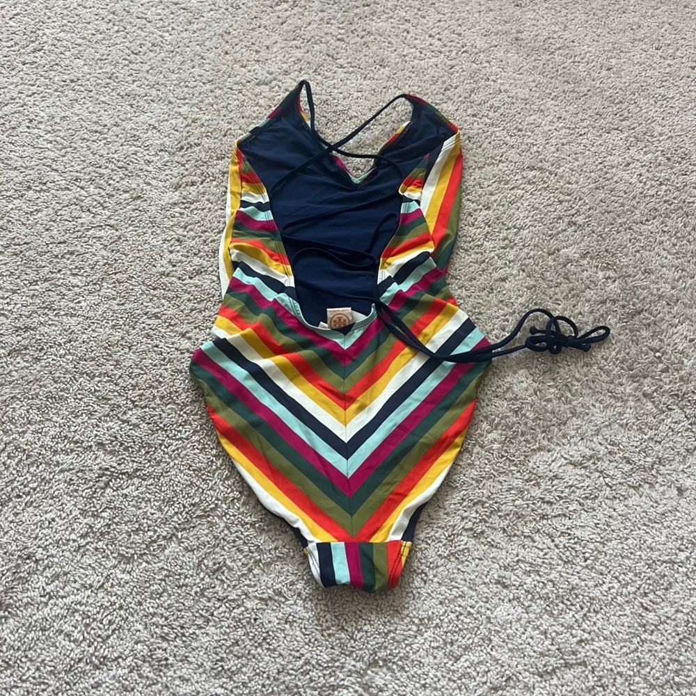 Tory Burch Swimsuit Small‎ Feliz Stripe One Piece Colorful Lattice Retro View 4